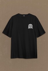 Black Oversize T-shirt Kara Kartal Eagle Tasarım Sırt Ön Baskılı Tişört Unisex T-Shirt - Thumbnail