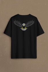 Black Oversize T-shirt Kara Kartal Eagle Tasarım Sırt Ön Baskılı Tişört Unisex T-Shirt - Thumbnail