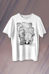 Kara Kedi Silüet Çizim Black Cat Bıyıklı Baskılı Tişört Unisex T-shirt - Thumbnail