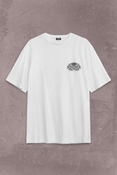 White Oversize T-shirt Eagle Kartallar Yalnız Uçar Sırt Ön Baskılı Tişört Unisex T-Shirt - Thumbnail