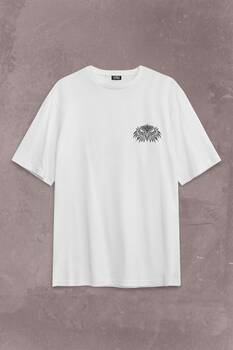 White Oversize T-shirt Eagle Kartallar Yalnız Uçar Sırt Ön Baskılı Tişört Unisex T-Shirt