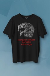 Kargalar Sürüyle Kartallar Yalnız Uçar Kara Kartal Siyah Baskılı Tişört Unisex T-shirt - Thumbnail