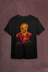 Karizma Gözlüklü Atatürk Sarı Kırmızı Baskılı Tişört Unisex T-shirt - Thumbnail