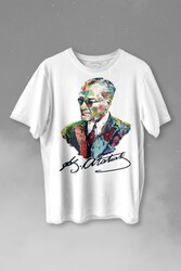 Karizma Gözlüklü Gazi Mustafa Kemal Atatürk Portresi Baskılı Tişört Unisex T-shirt - Thumbnail