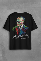 Karizma Gözlüklü Gazi Mustafa Kemal Atatürk Portresi Sırt Ön Baskılı Oversize Tişört Unisex T-Shirt - Thumbnail