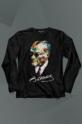 Karizma Gözlüklü Gazi Mustafa Kemal Atatürk Portresi Uzun Kollu Tişört Baskılı T-Shirt - Thumbnail