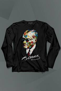 Karizma Gözlüklü Gazi Mustafa Kemal Atatürk Portresi Uzun Kollu Tişört Baskılı T-Shirt