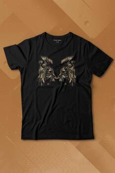 Karşılıklı Kükreyen Aslan Kafaları Lion Head Baskılı Tişört Çocuk T-shirt