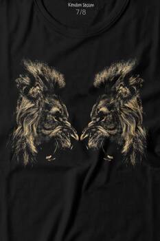 Karşılıklı Kükreyen Aslan Kafaları Lion Head Baskılı Tişört Çocuk T-shirt