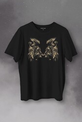 Karşılıklı Kükreyen Aslan Kafaları Lion Head Baskılı Tişört Unisex T-Shirt - Thumbnail