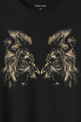 Karşılıklı Kükreyen Aslan Kafaları Lion Head Baskılı Tişört Unisex T-Shirt - Thumbnail