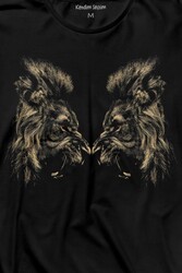 Karşılıklı Kükreyen Aslan Kafaları Lion Head Uzun Kollu Tişört Baskılı T-Shirt - Thumbnail