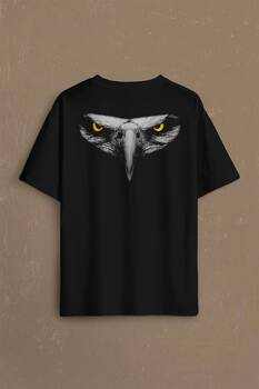 Oversize Tişört Kartal Kafa Göz Black Eagle Design Tasarım Sırt Ön Baskılı Unisex T-Shirt