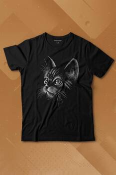 Kedi Silüeti Black Cat Çizim Baskılı Tişört Çocuk T-shirt