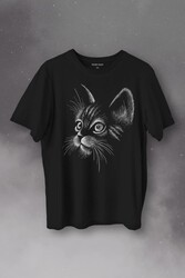 Kedi Silüeti Black Cat Çizim Baskılı Tişört Unisex T-Shirt - Thumbnail