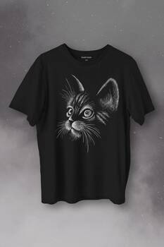 Kedi Silüeti Black Cat Çizim Baskılı Tişört Unisex T-Shirt