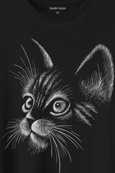 Kedi Silüeti Black Cat Çizim Baskılı Tişört Unisex T-Shirt - Thumbnail