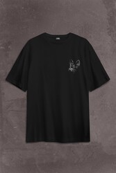 Kedi Silüeti Black Cat Çizim Sırt Ön Baskılı Oversize Tişört Unisex T-Shirt - Thumbnail