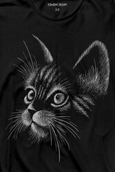 Kedi Silüeti Black Cat Çizim Uzun Kollu Tişört Baskılı T-Shirt - Thumbnail