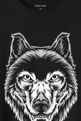 Kırmızı Gözlü Vahşi Kurt Kafası Wolf Head Bozkurt Baskılı Tişört Unisex T-Shirt - Thumbnail