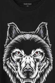 Kırmızı Gözlü Vahşi Kurt Kafası Wolf Head Bozkurt Baskılı Tişört Unisex T-Shirt