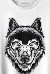 Kırmızı Gözlü Vahşi Kurt Kafası Wolf Head Bozkurt Baskılı Tişört Unisex T-shirt - Thumbnail