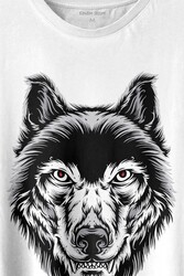 Kırmızı Gözlü Vahşi Kurt Kafası Wolf Head Bozkurt Baskılı Tişört Unisex T-shirt - Thumbnail