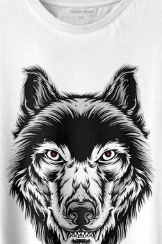 Kırmızı Gözlü Vahşi Kurt Kafası Wolf Head Bozkurt Baskılı Tişört Unisex T-shirt