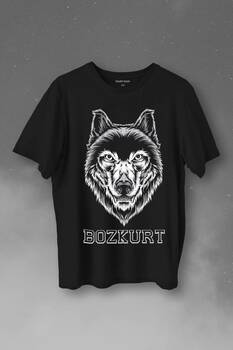 Kırmızı Gözlü Vahşi Kurt Kafası Wolf Head Bozkurt Baskılı Tişört Unisex T-Shirt