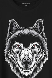 Kırmızı Gözlü Vahşi Kurt Kafası Wolf Head Bozkurt Baskılı Tişört Unisex T-Shirt - Thumbnail