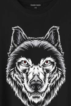 Kırmızı Gözlü Vahşi Kurt Kafası Wolf Head Bozkurt Baskılı Tişört Unisex T-Shirt