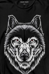 Kırmızı Gözlü Vahşi Kurt Kafası Wolf Head Bozkurt Uzun Kollu Tişört Baskılı T-Shirt - Thumbnail