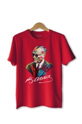 Kırmızı Renkli Tişört Atatürk Karizma Gözlüklü Gazi Mustafa Kemal 29 Ekim Cumhuriyet Bayramı Baskılı T-shirt - Thumbnail