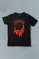 Kısa Kollu Çocuk Tişört Basketbol Spor Basketball Chicago Yazı Siyah Baskılı T-shirt - Thumbnail