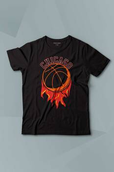 Kısa Kollu Çocuk Tişört Basketbol Spor Basketball Chicago Yazı Siyah Baskılı T-shirt