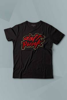 Kısa Kollu Çocuk Tişört Daft Punk Logo Homework Albüm Müzik Siyah Baskılı T-shirt