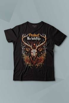 Kısa Kollu Çocuk Tişört Protect The Wildlife The Deer Nature Outdoor Doğa Geyik