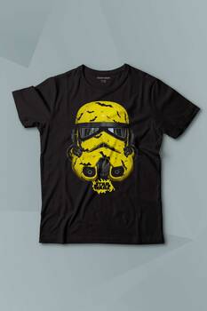 Kısa Kollu Siyah Çocuk T-shirt Star Wars Mask Sarı Baskılı Çocuk Tişört