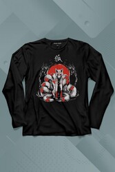 Kitsune Japon Tilkisi Japanese Uzun Kollu Tişört Baskılı T-Shirt - Thumbnail