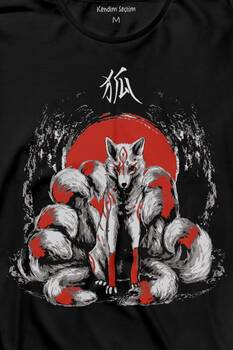 Kitsune Japon Tilkisi Japanese Uzun Kollu Tişört Baskılı T-Shirt