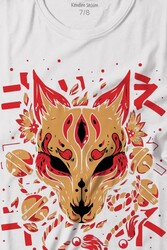 Kitsune Mask Japanese Japon Kültür Baskılı Tişört Çocuk T-shirt - Thumbnail