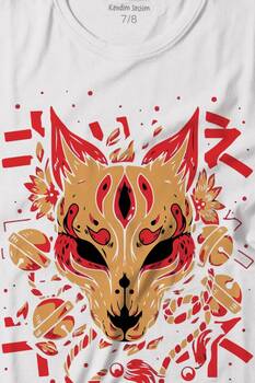 Kitsune Mask Japanese Japon Kültür Baskılı Tişört Çocuk T-shirt