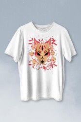 Kitsune Mask Japanese Japon Kültür Baskılı Tişört Unisex T-shirt - Thumbnail