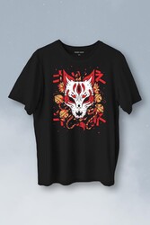 Kitsune Mask Japanese Japon Kültür Baskılı Tişört Unisex T-Shirt - Thumbnail