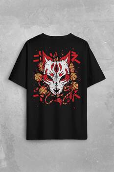 Kitsune Mask Japanese Japon Kültür Sırt Ön Baskılı Oversize Tişört Unisex T-Shirt