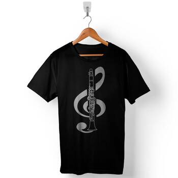 Klarnet Müzik Sol Anahtarı Music Logo Tasarım Baskılı Tişört Unisex T-Shirt