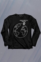 Konuma Gerek Yok Dünya Minimal Uzun Kollu Tişört Baskılı T-Shirt - Thumbnail