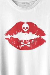 Korsan Skull Kuru Kafa Dudak Öpücük Kiss Me Baskılı Tişört Unisex T-shirt - Thumbnail