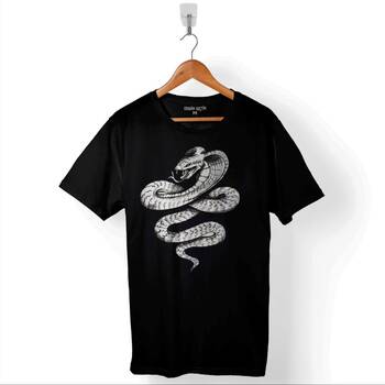 Kral Kara Kobra Yılan King Black Snake Cobra Baskılı Tişört Unisex T-Shirt