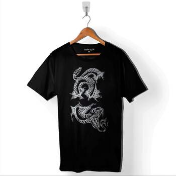 Kral Kara Kobra Yılan King Black Snake Cobra Baskılı Tişört Unisex T-Shirt